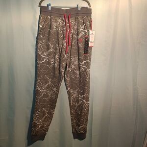 Men’s Enyce  Jogger Pants Gray Marble Print with Red Drawstring – Size L